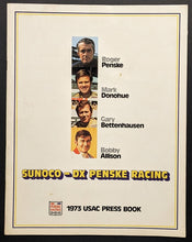 Load image into Gallery viewer, 1973 Penske Racing Team Press Booklet + Vintage Patch Indycar Indianapolis 500
