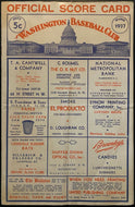 1937 Rare MLB Baseball Scorecard Washington Senators Boston Red Sox Vintage