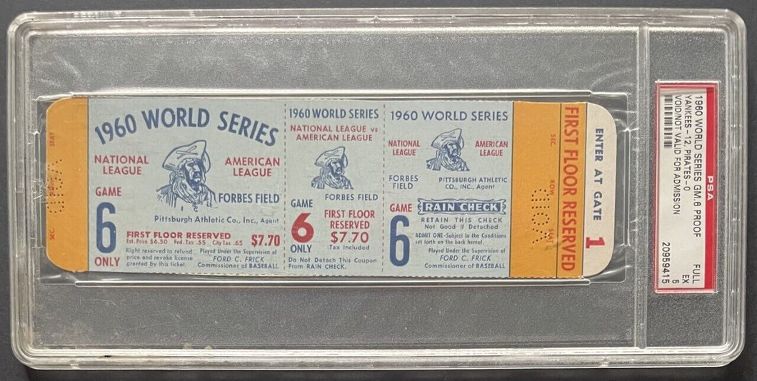 1960 World Series Game 6 Proof Ticket New York vs Pittsburgh Pirates MLB PSA EX5