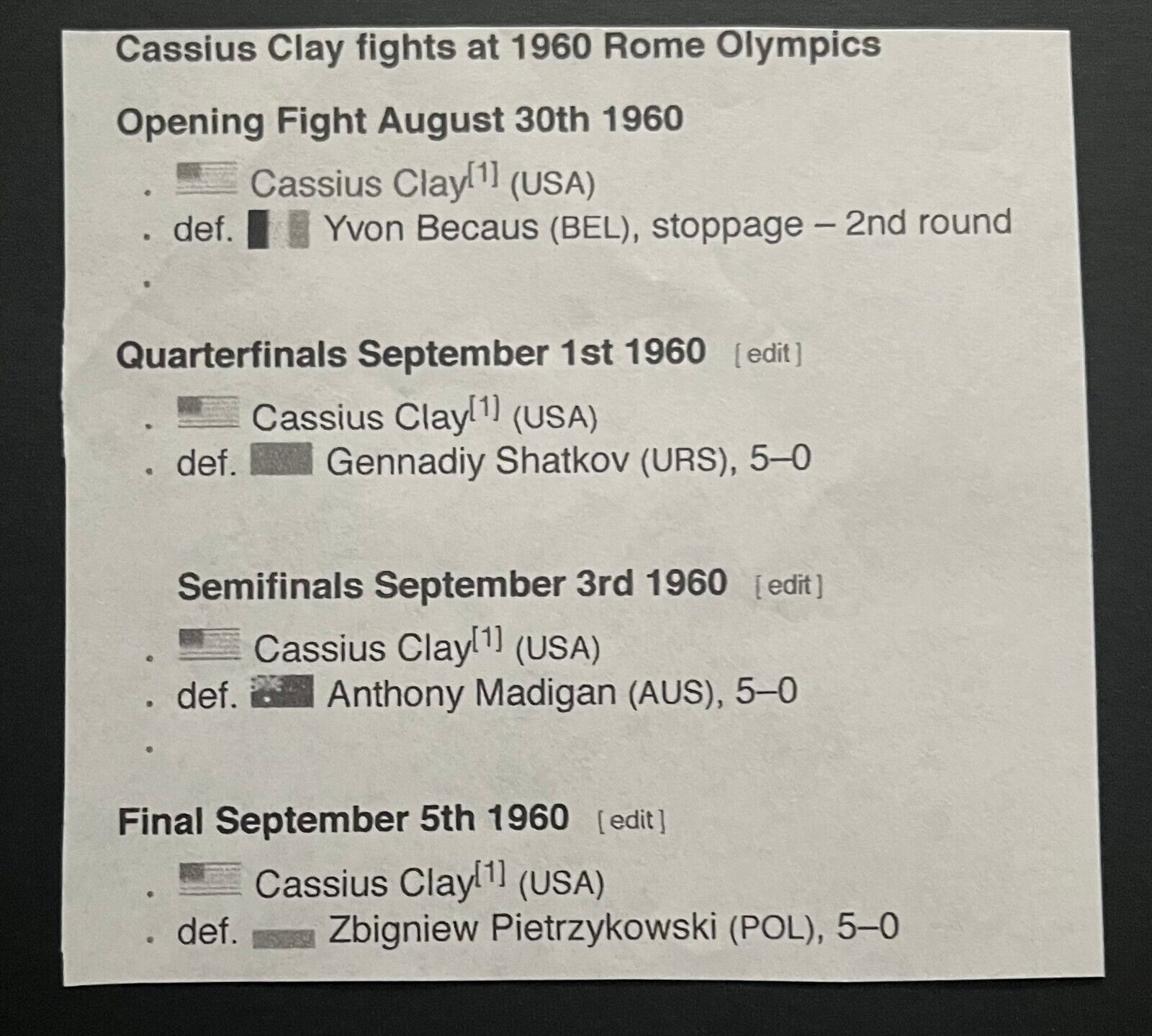 1960 Rome Olympics Gold Medal Bout Boxing Ticket Cassius Clay