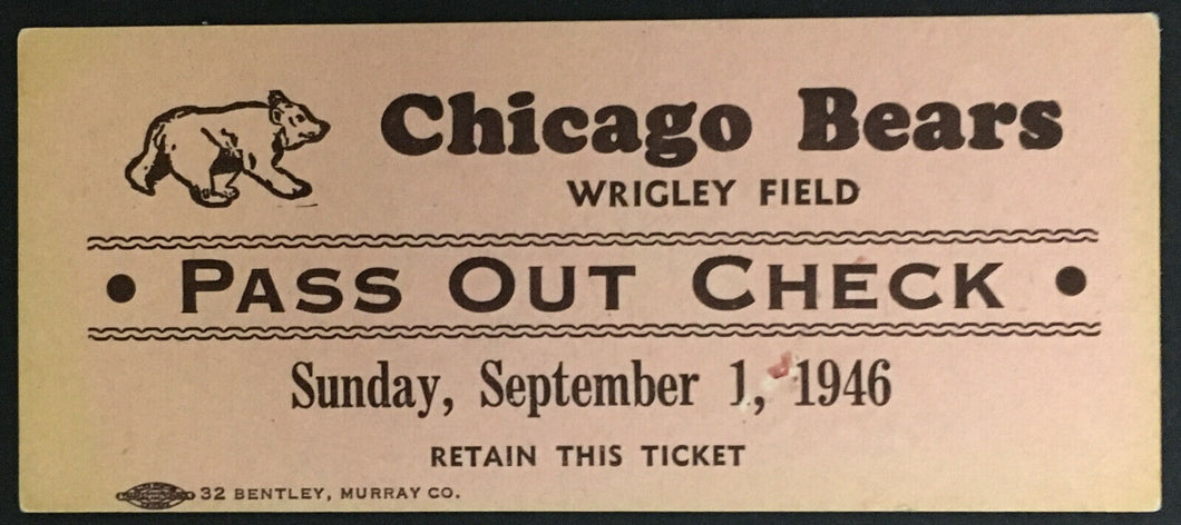 1946 Wrigley Field NFL Football Pass Out Check Preseason Game Vintage Bears