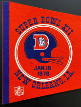 Load image into Gallery viewer, 1978 Rare Super Bowl XII NFL Football Pennant Denver Broncos AFC Champions
