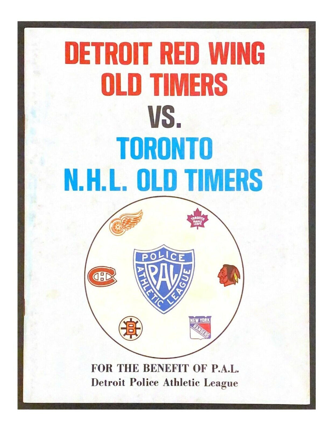 1974 NHL Hockey Program Detroit Red Wings Toronto Maple Leafs Old Timers Game