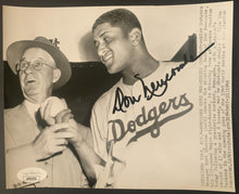 Load image into Gallery viewer, 1949 Don Newcombe Autographed B&amp;W Photo Los Angeles Dodgers MLB Signed Baseball
