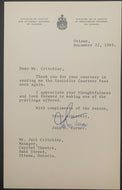 John Turner Autographed Signed Vintage Letter Former Canadian Prime Minister