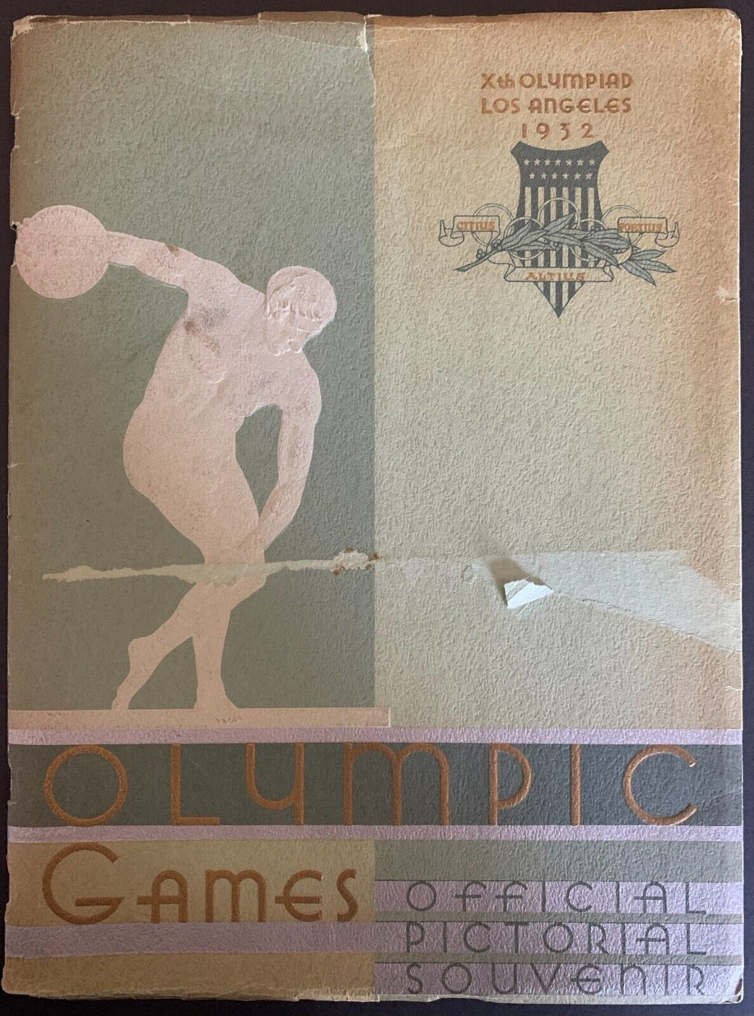 1932 Summer Olympic Games Pictorial Program Los Angeles California Rare Vintage