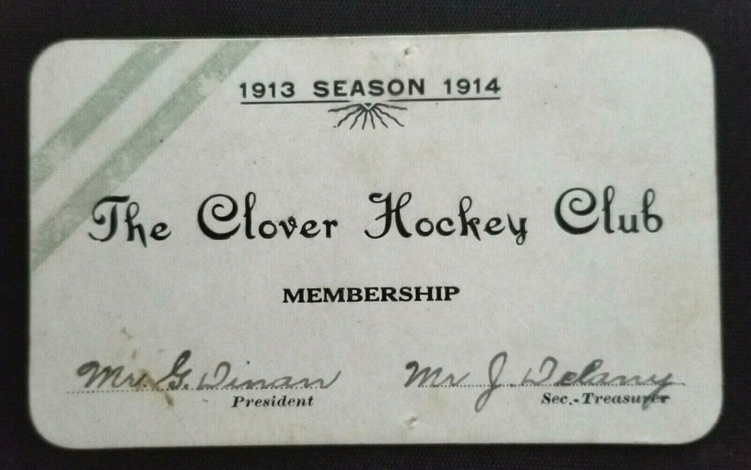 1913-14 The Clover Hockey Club Membership Identification Card Rare Old Vintage