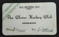 1913-14 The Clover Hockey Club Membership Identification Card Rare Old Vintage