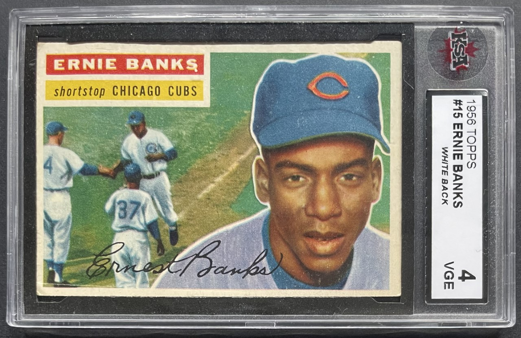 1956 Topps #15 Ernie Banks Chicago Cubs White Back MLB Card KSA VGE 4