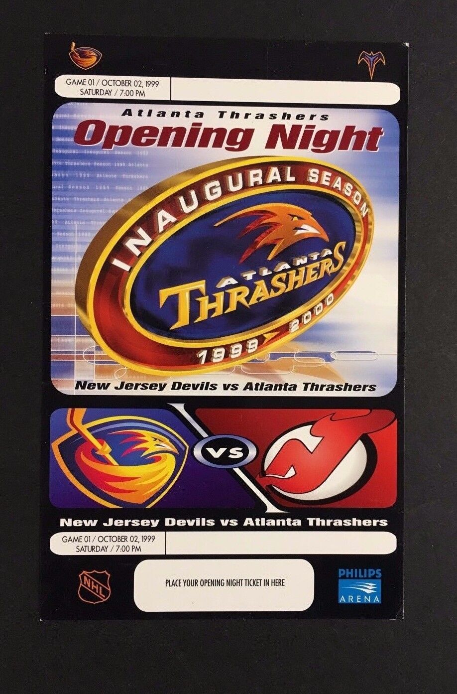 1999 Atlanta Thrashers Inaugural Season Promo Ticket Vs Devils NHL Hockey