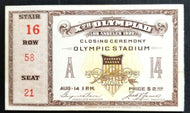 1932 Summer Olympics Los Angeles Closing Ceremony Ticket Vintage Sports