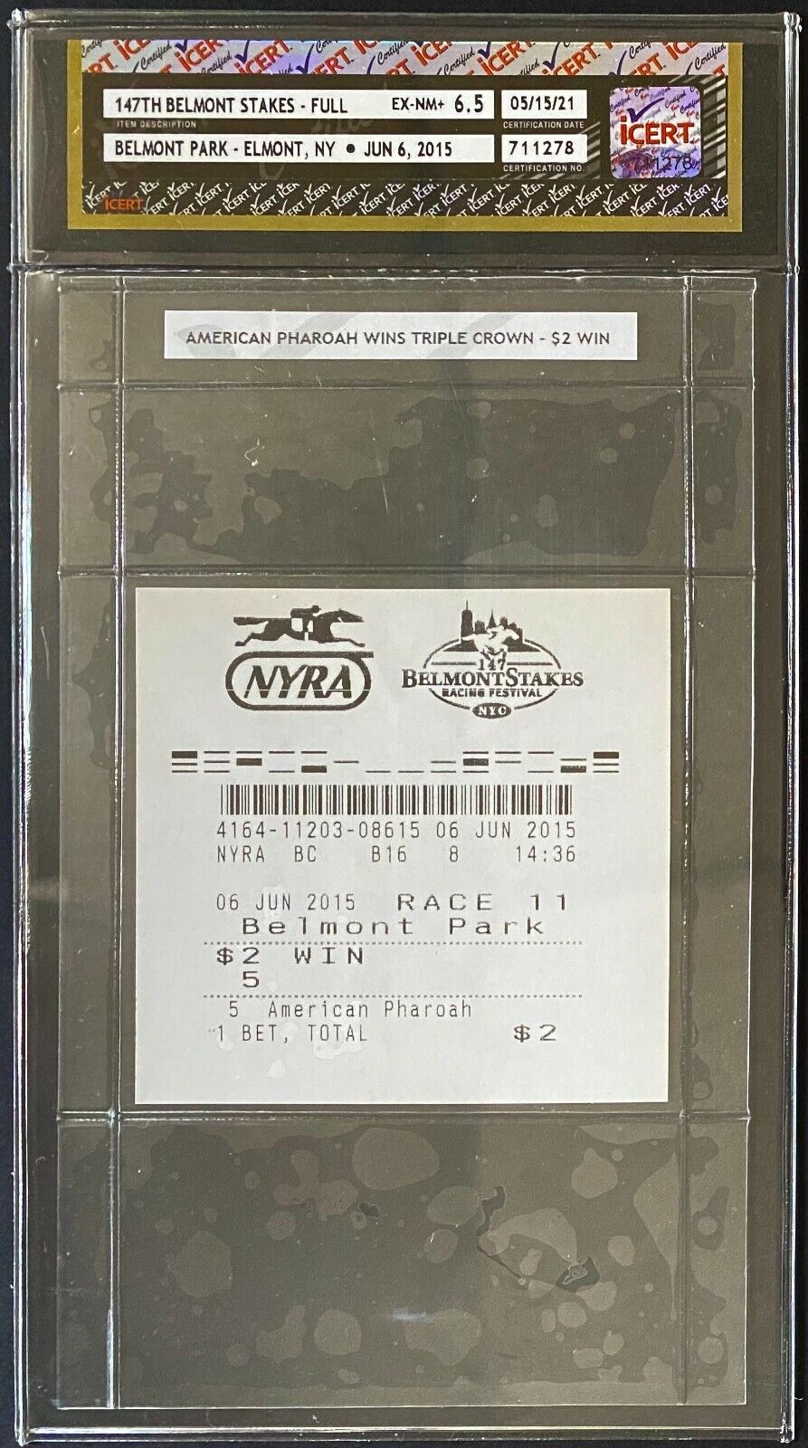 2015 American Pharoah Triple Crown Belmont Stakes Uncashed Betting Slip
