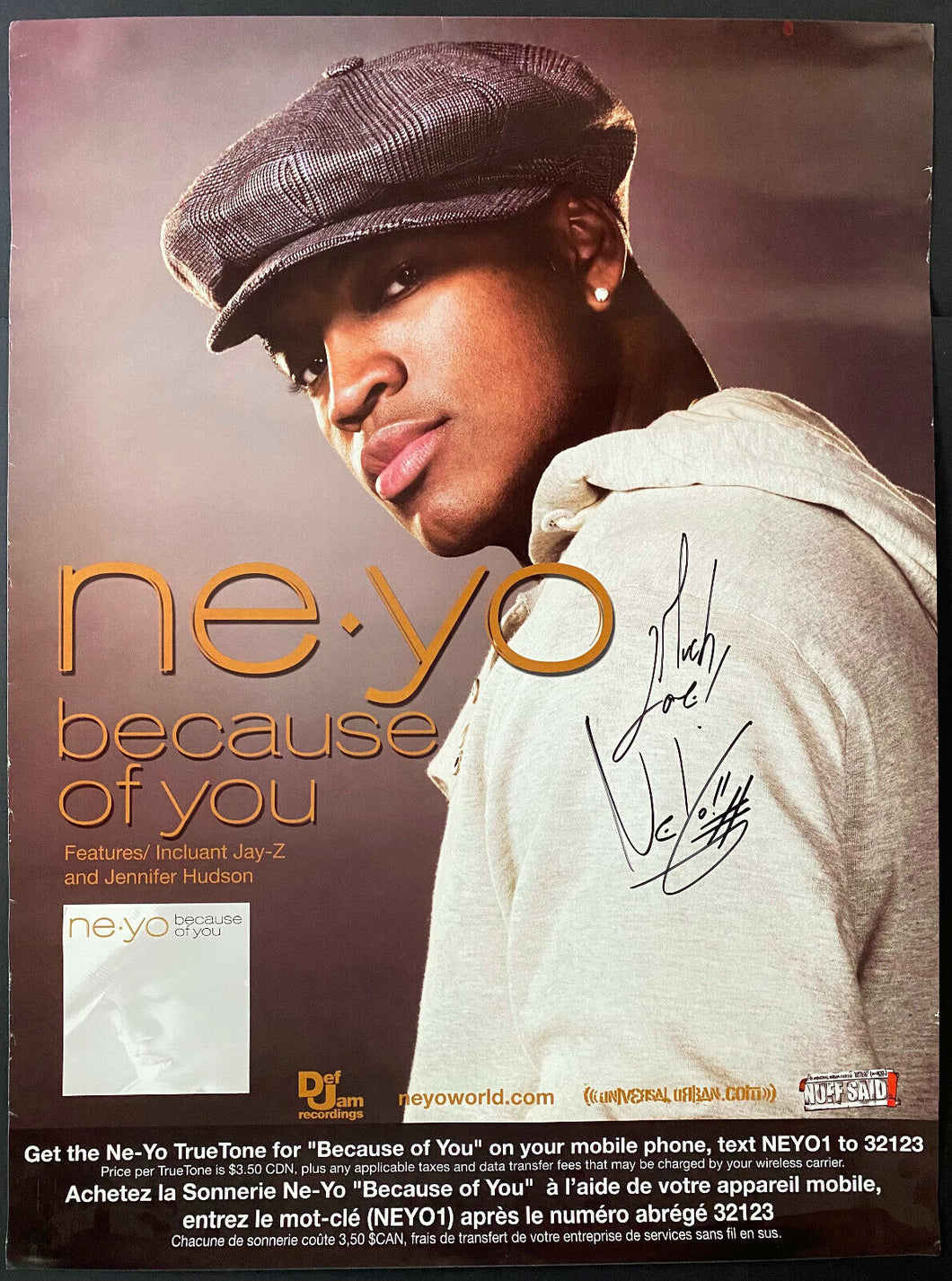 Ne-Yo Because Of You Autographed Signed Poster Jay-Z Jennifer Hudson Featured