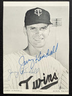 1964-65 Jerry Kindall Signed Postcard Minnesota Twins MLB Baseball Autographed