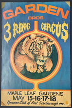 Load image into Gallery viewer, Garden Bros 3 Ring Circus Vintage Poster Performance at Maple Leafs Gardens

