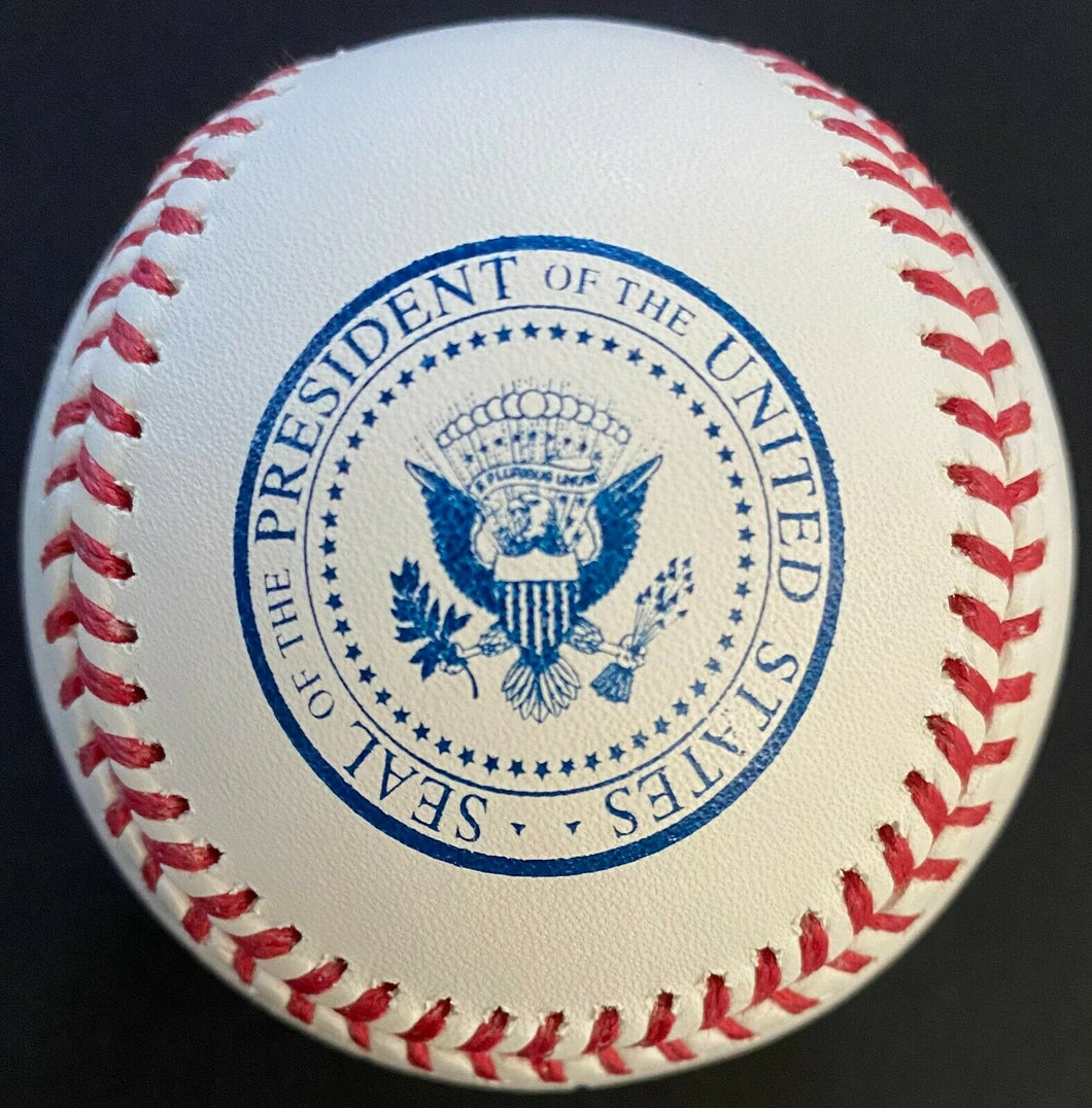 Donald Trump Facsimile Autographed MLB Rawlings Baseball Presidential Logo Ball