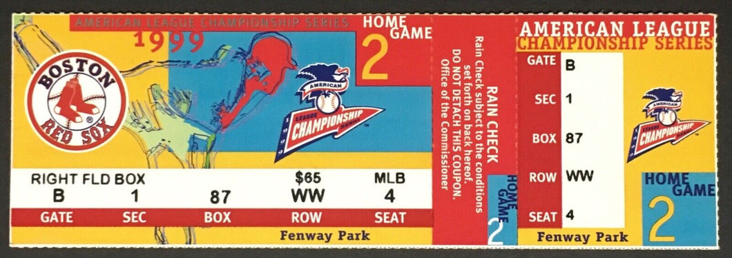 1999 ALCS Game 2 Ticket Unused New York Yankees Vs Boston Red Sox Garciaparra