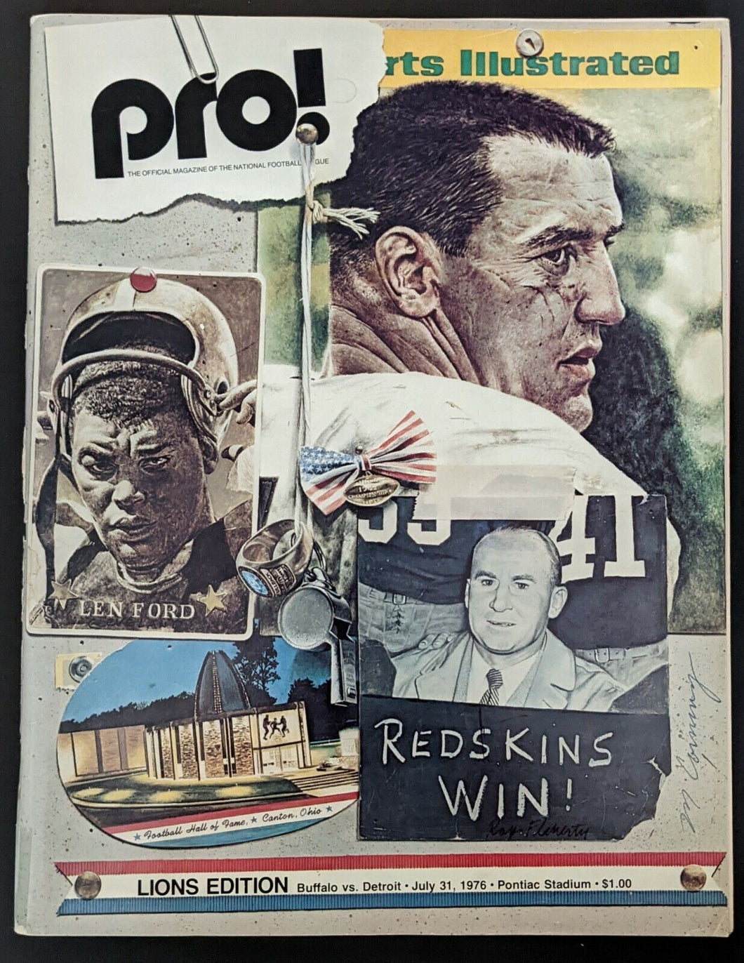 1976 Pro! Magazine Detroit Lions Program + Ticket Stub NFL Football Vintage