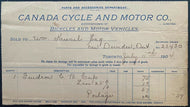 Vintage 1904 CCM Canada Cycle + Motor CO. Invoice Iconic Canadian Sports Company