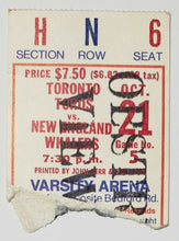 Load image into Gallery viewer, 1973 Varsity Arena WHA First Year Ticket Toronto Toros New England Whalers
