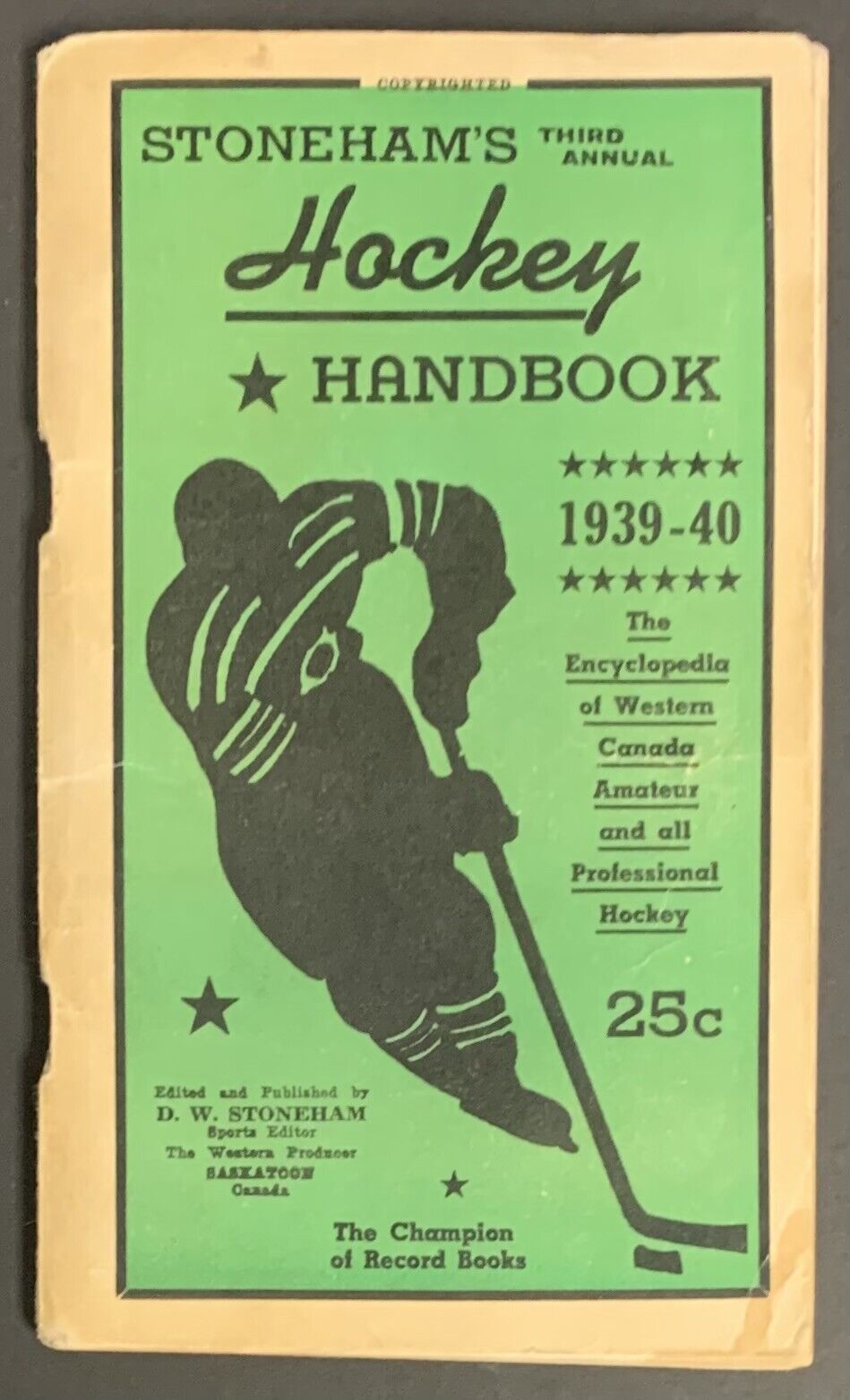 1939-40 3rd Annual Stoneham's Hockey Guide Covering All Pro Leagues + Canada