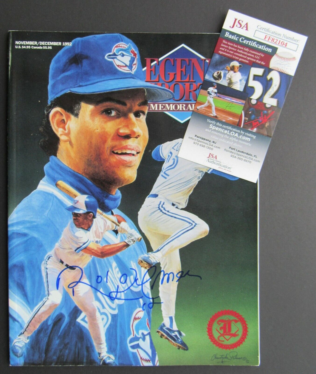 1992 Legends Sports Memorabilia Autographed Cover Roberto Alomar Baseball JSA