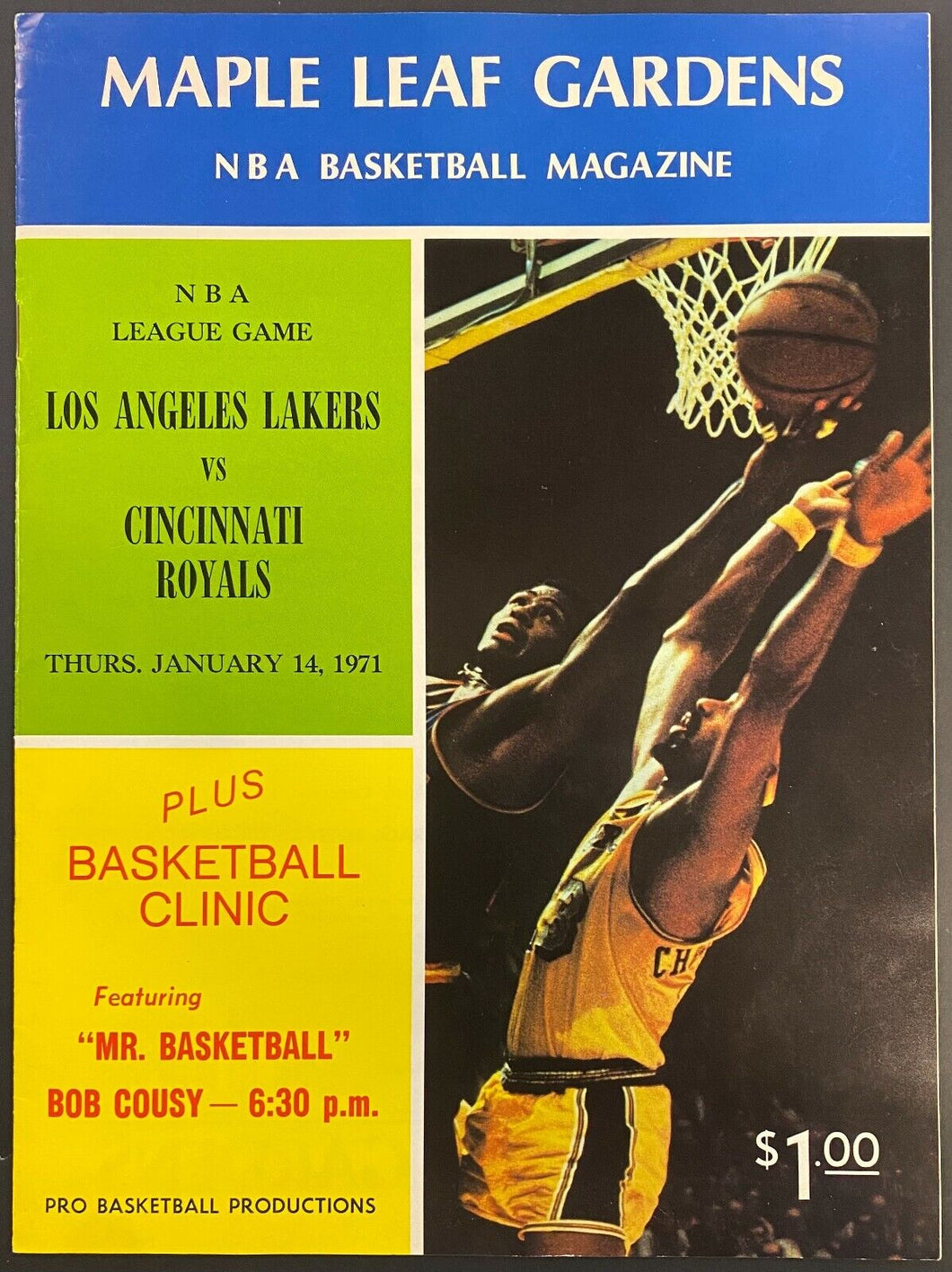 1972 Vintage NBA Basketball Program Los Angeles Lakers Cincinnati Royals Toronto
