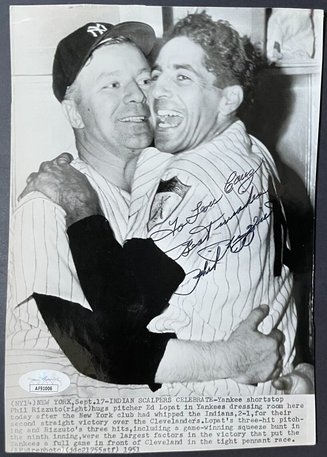 1951 Phil Rizzuto Autographed Signed Photo New York Yankees Baseball MLB JSA