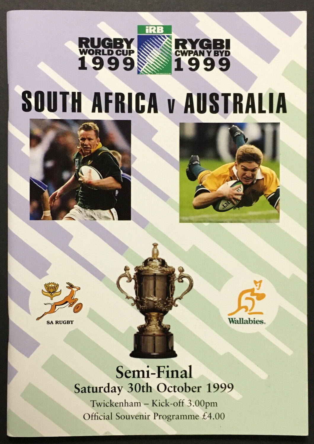 1999 Rugby World Cup Program Semi Final South Africa v Australia Vintage