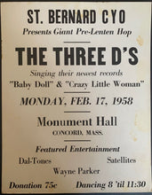 Load image into Gallery viewer, 1958 Broadside Monument Hall The Three D&#39;s Music Vintage Early Rock and Roll
