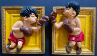 Vintage Porcelain Boxers Wall Mounts Hangers x2 Rare Boxing Display Art Unique