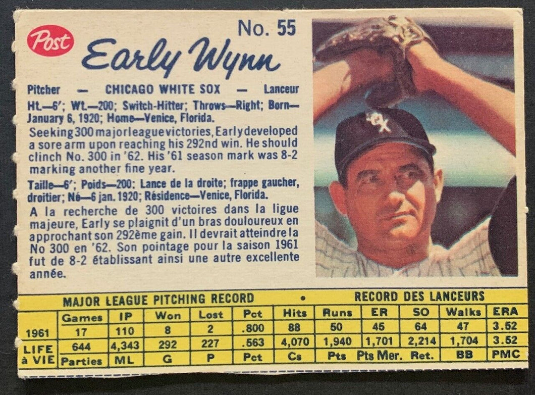1962 Early Wynn White Back Canadian Post Trading Card #55 MLB Chicago White Sox