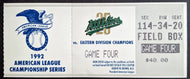 1992 MLB ALCS Game 4 Ticket Stub Toronto Blue Jays Oakland A's Baseball VTG