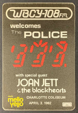 Load image into Gallery viewer, 1982 The Police + Joan Jett Unused Promo Satin Sticker Charlotte Coliseum
