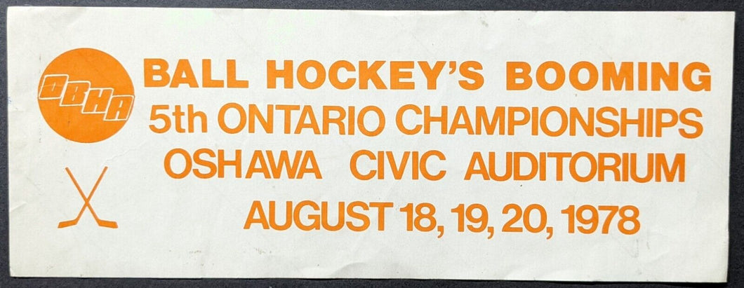 1978 Vintage Ontario Ball Hockey Championship Car Bumper Sticker Decal Oshawa