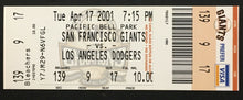 Load image into Gallery viewer, 2001 Barry Bonds 500th Home Run Full Ticket San Francisco Giants Baseball MLB
