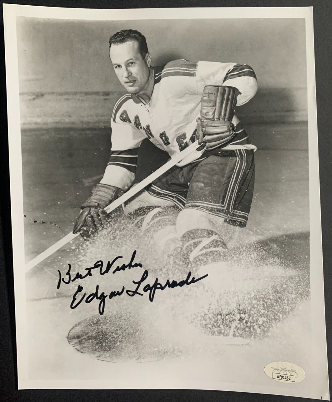 Edgar Laprade Autographed Signed Photo New York Rangers Hockey NHL Vintage JSA