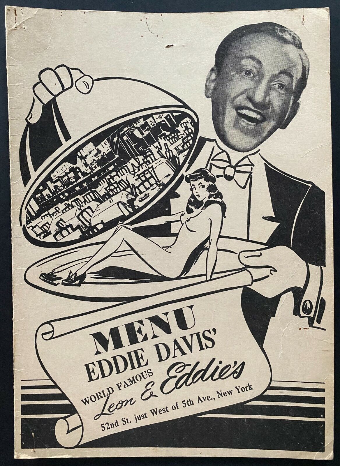 1940s Vintage Menu Leon & Eddie's Davis Jazz Burlesque Strip Club Menu