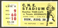 1961 CFL Football Ticket CNE Stadium Toronto Argonauts vs Hamilton Tiger Cats