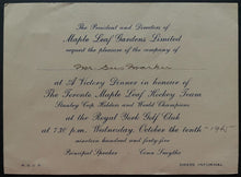Load image into Gallery viewer, 1945 Original Gus Marker Personal Invite Leafs Stanley Cup Championship Dinner

