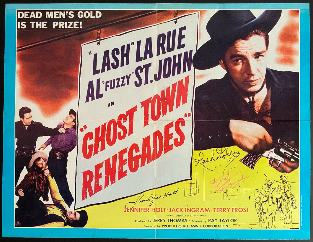 1947 Movie Poster Ghost Town Renegades Star's Company Colour Reprint + Signed