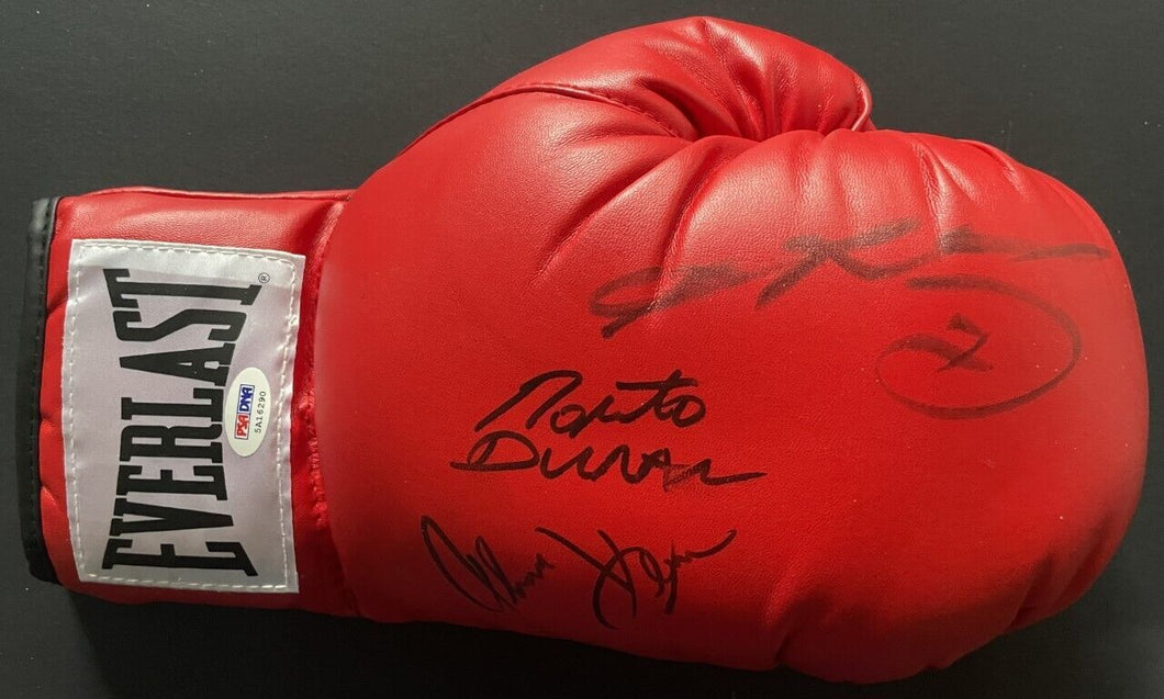 Sugar Ray Leonard, Roberto Duran, Thomas Hearns Signed Everlast Boxing Glove PSA