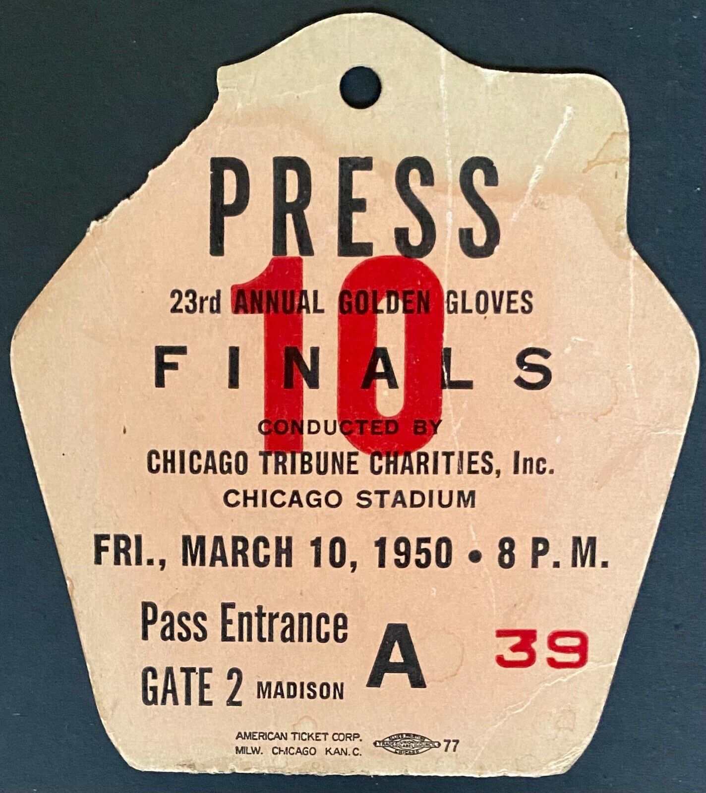 1950 Vintage Boxing Press Pass 23rd Annual Golden Gloves Finals Chicag ...