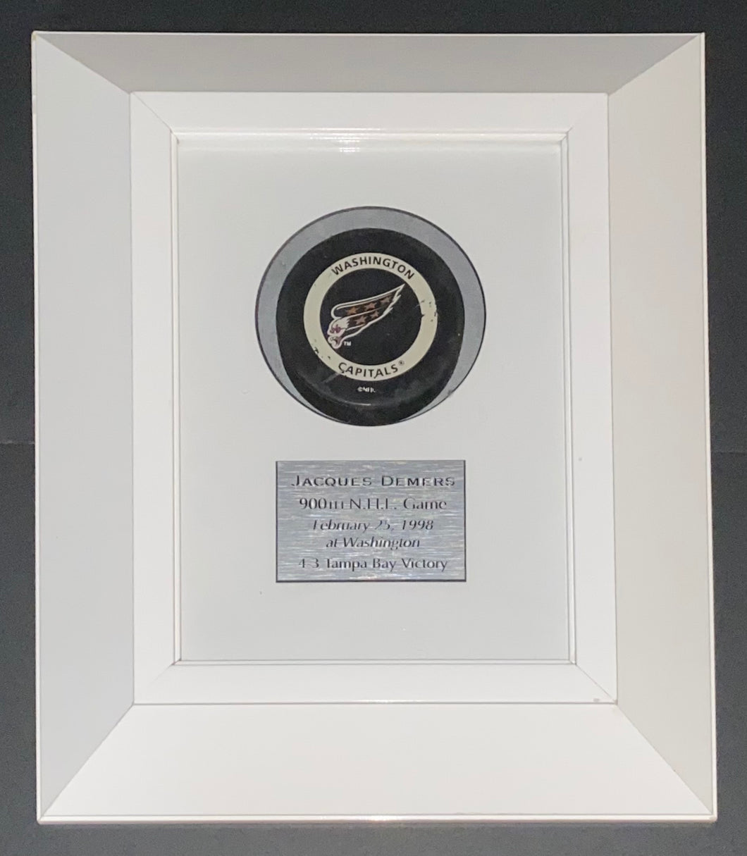 Jacques Demers 900th N.H.L. Game Puck February 25, 1998 at Washington 4-3 Tampa Bay Victory