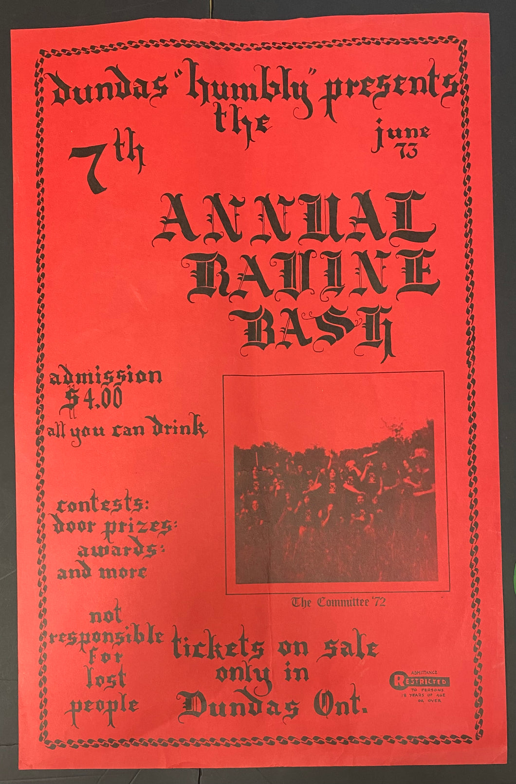 1973 Annual Dundas Ravine Bash Cardboard Promo