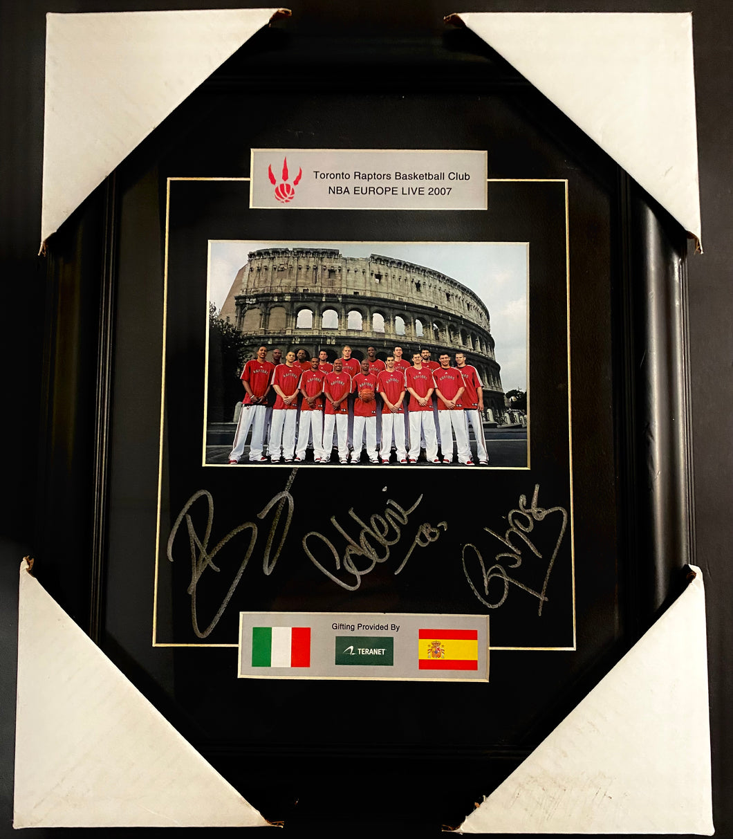 Signed Bargnani Calderon Garbajosa Framed Photo Toronto Raptors Nba Europe 2007