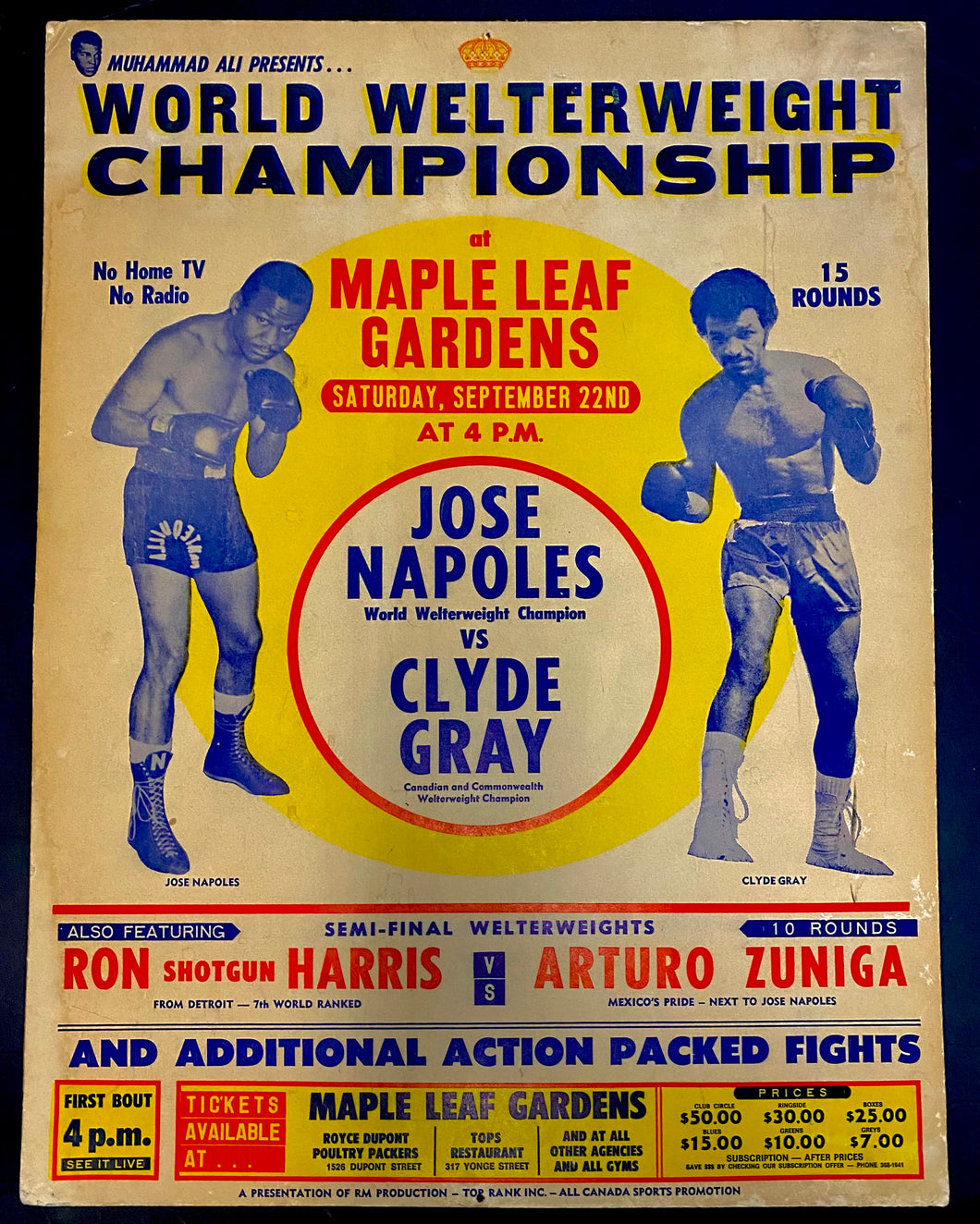 1973 Maple Leaf Gardens Welterweight Championship Fight Card Original Broadside