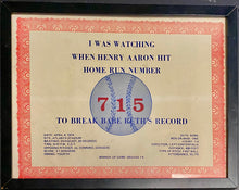 Load image into Gallery viewer, Framed Henry Aaron 715th Home Run “I was watching when” Record Broken MLB Baseball
