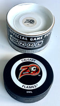 Load image into Gallery viewer, Calgary Flames 20th Anniversary Official Game Puck InGlasCo
