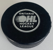 Load image into Gallery viewer, Mississauga IceDogs Ontario Hockey League OHL Official Game Puck In Glas Co

